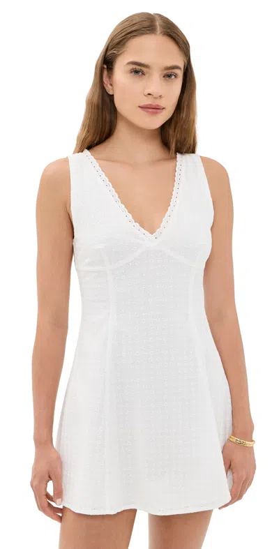Good American Broderie Anglaise Sleeveless V Neck Mini Dress In White
