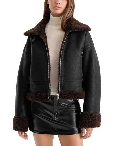 Good American The Faux Shearling Aviator Jacket In Black