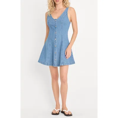 Good American The Flouncy Denim Minidress In Purple