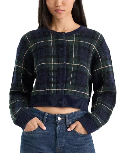 Good American The Jacquard Cardigan Sweater In Blue
