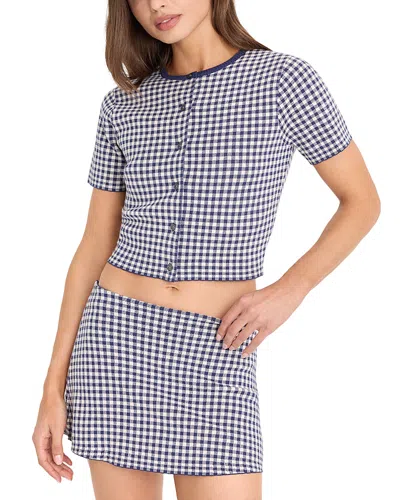 Good American The Keepsake Gingham Crop Cardigan In Blue