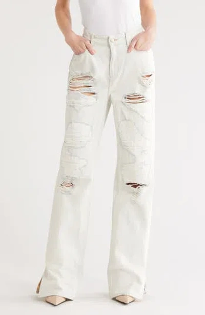 Good American The Khlo Distressed Straight Leg Jeans In White