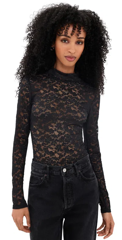 Good American The Lace Turtleneck Thong Bodysuit Black001
