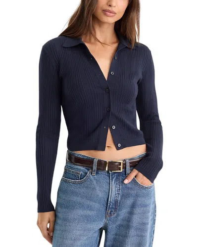 Good American The Ladder Rib Cardigan Sweater In Blue