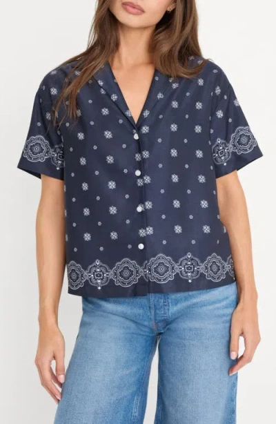 Good American The Medallion Print Button-up Camp Shirt In Blue