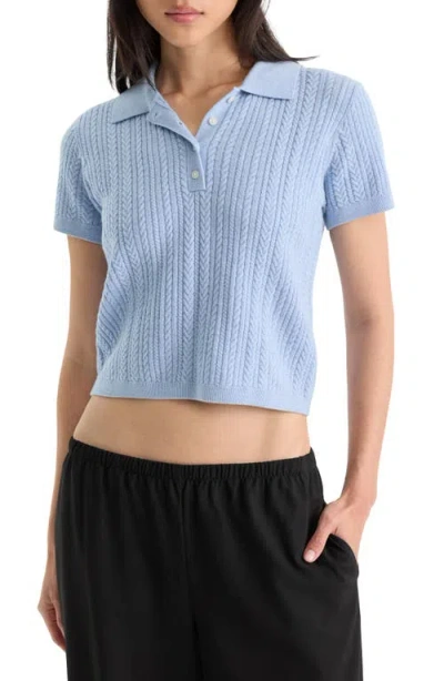 Good American The Micro Cable Merino Wool Polo In Blue