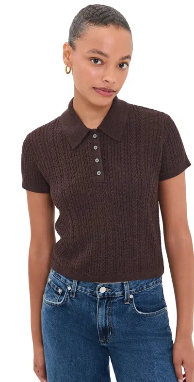 Good American The Micro Cable Polo Pullover Espresso In Brown