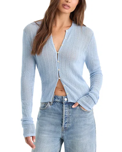 Good American The Open Knit Cardigan Sweater In Blue