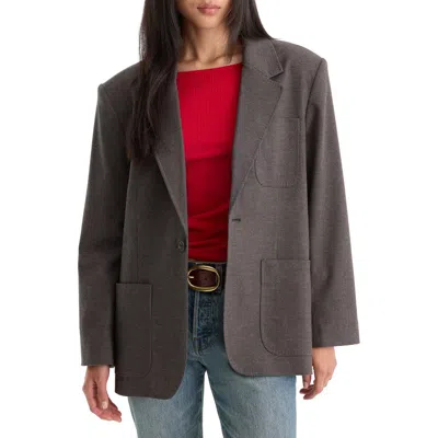 Good American The Oversized Blazer In Charcoal Mini Houndstooth