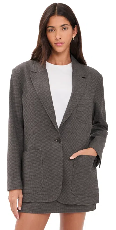 Good American The Oversized Blazer Charcoal Mini Houndstooth In Gray