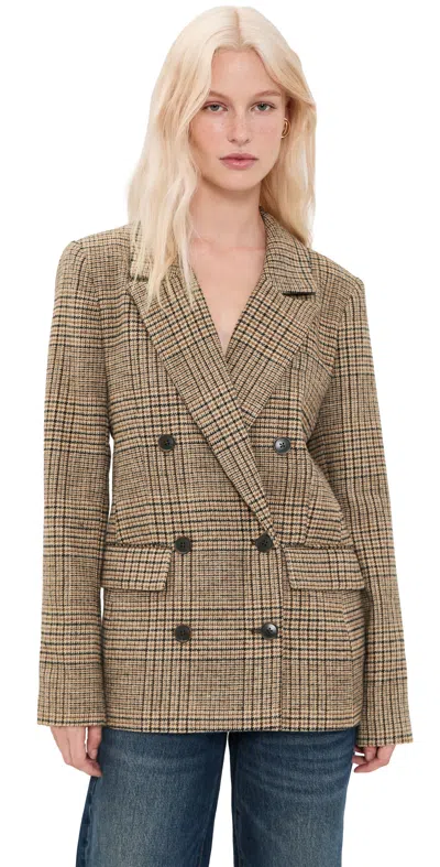 Good American The Oversized Double Breasted Blazer Brown Plaid In Multi