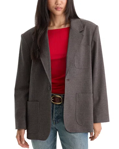 Good American The Oversized Houndstooth Blazer In Charcoal Mini Houndstooth