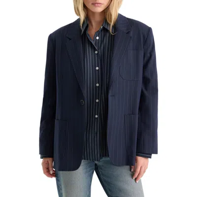Good American The Oversized Pinstripe Blazer In Blue