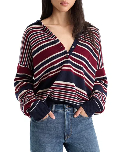 Good American Wool Oversized Button Down Rugby Sweater In Blue