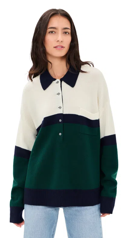 Good American The Oversized Rugby Sweater Forest Blocked Stripe In Multi
