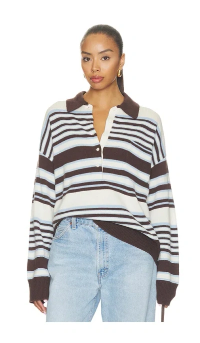 Good American The Oversized Rugby Sweater In Mocha Stripe