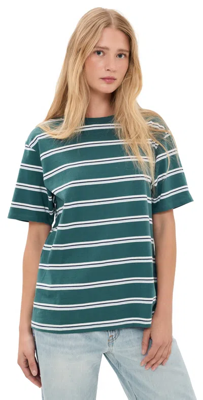 Good American The Oversized Tee Harbor Stripe Deep Teal In Green