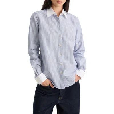 Good American The Oxford Contrast Striped Shirt In Blue