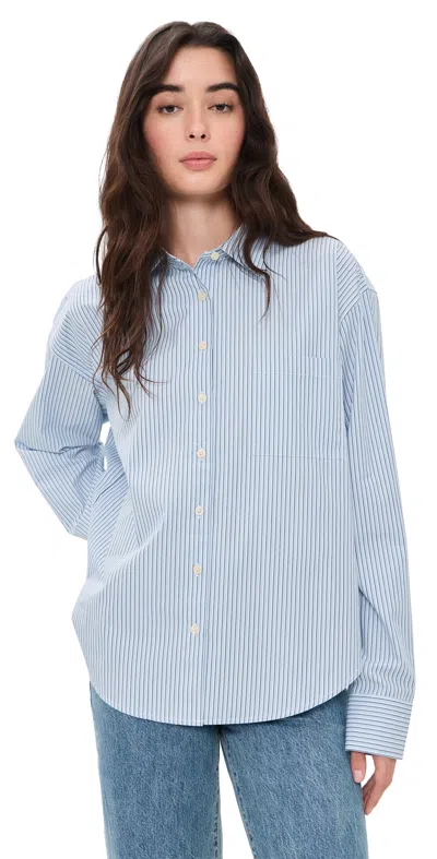 Good American The Poplin Easy Shirt Summer Sky Stripe In Blue