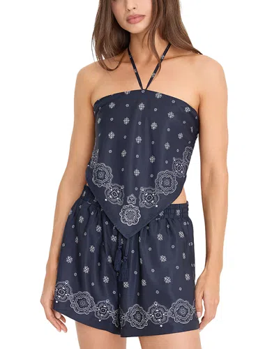 Good American The Recess Halter Neck Handkerchief Top In Blue