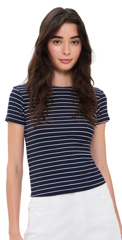 Good American The Rib Baby Tee Simple Stripe Horizon Ink In Black