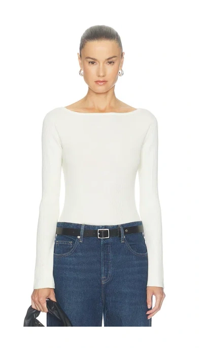 Good American The Rib Scoop Boat Neck Top In Gray