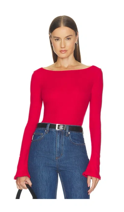 Good American The Rib Scoop Boatneck Top In Pink