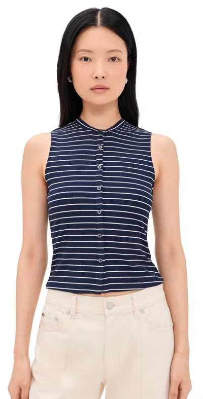 Good American The Rib Splay Top Simple Stripe Horizon Ink In Blue