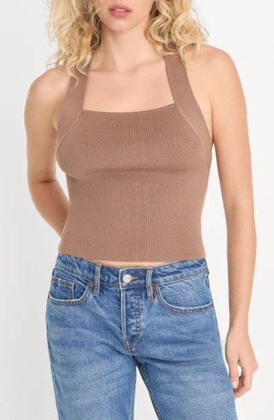 Good American The Rib Strappy Tank In Brown