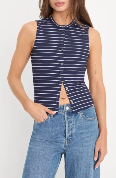 Good American Womens Stripe Horizon Ink Striped Sleeveless Stretch-knit Top In Blue