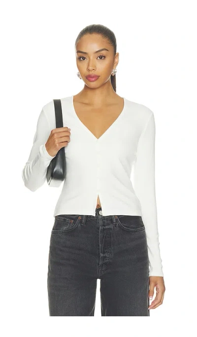 Good American The Rib V Neck Cardigan In White