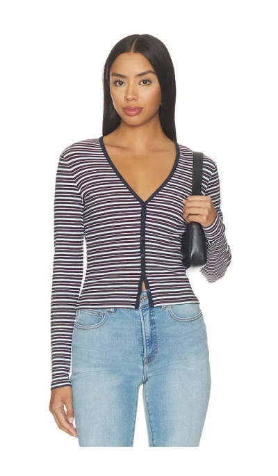Good American The Rib V Neck Cardigan In Blue