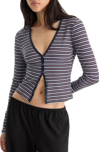 Good American The Rib V-neck Striped Cardigan In Blue