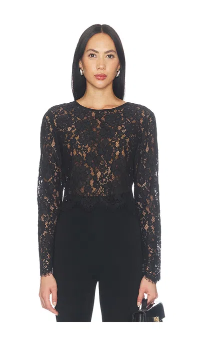 Good American The Scalloped Lace Top In Black