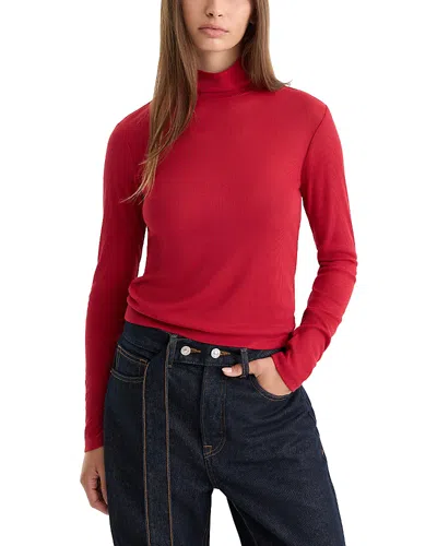 Good American The Sheer Rib Knit Turtleneck Top In Red