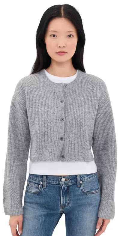 Good American The Shrunken Cable Cardigan Heather Grey
