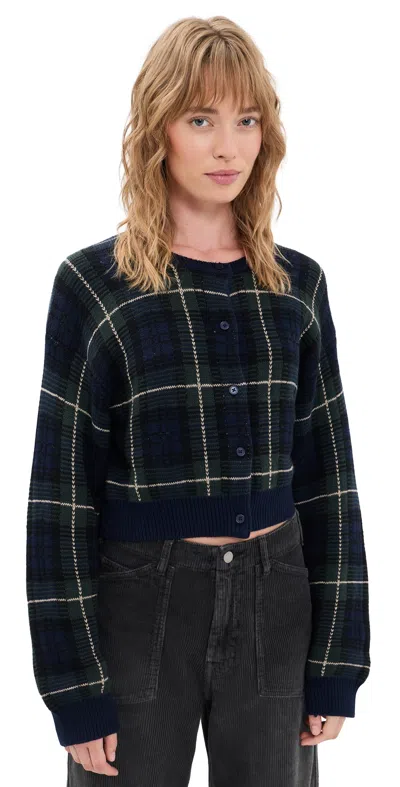 Good American The Shrunken Cardigan Forest Plaid In Multi