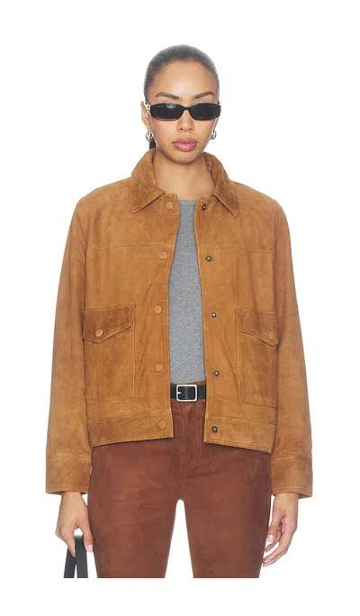Good American The Suede Boxy Jacket In Brown