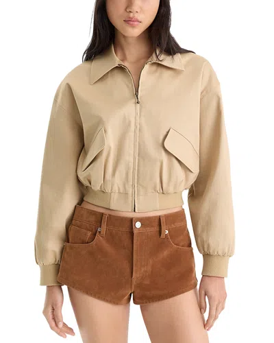 Good American The Twill Cotton Stretch Cropped Bomber Jacket In Dune Mist