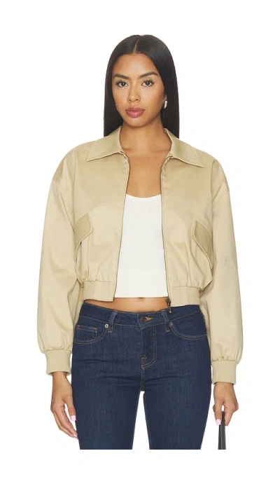 Good American The Twill Cropped Bomber In Dune Mist