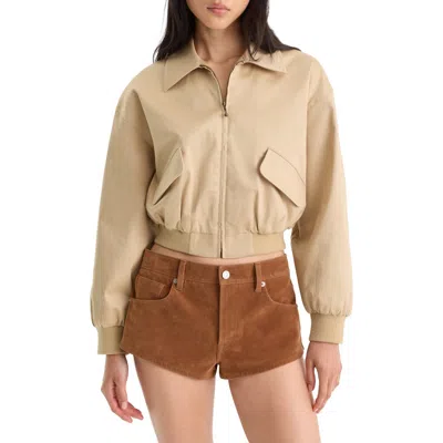 Good American The Twill Cropped Bomber Jacket In Brown