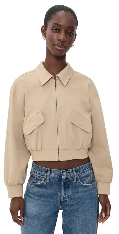 Good American The Twill Cropped Bomber Jacket Dune Mist In Neutral