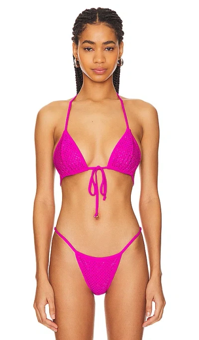 Good American Tie Front Tiny Ties Bikini Top In Pink Glow002