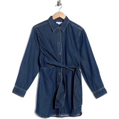 Good American Tie Waist Denim Mini Shirtdress