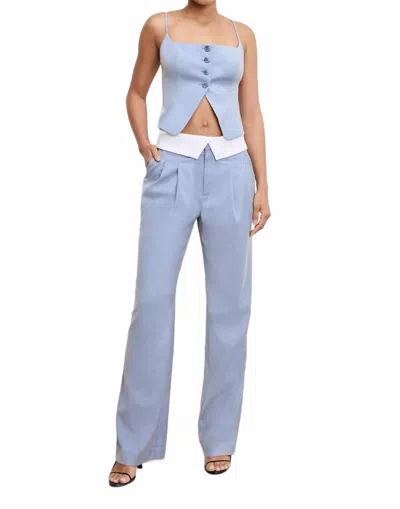 Good American Twill Suiting Foldover Trouser Pant In Crosshatch Blue 001