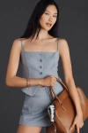 Good American Womens Suiting Cropped Stretch-woven Top Crosshatch Blue001 In Blue