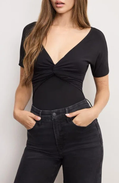 Good American Twist Front Jersey Bodysuit In Black