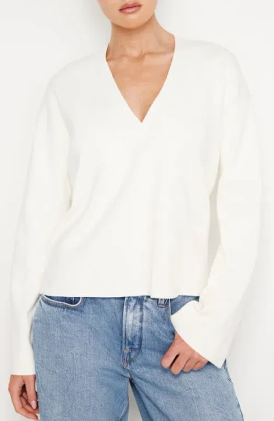 Good American V-neck Boxy Cotton Blend Jumper In Ivory