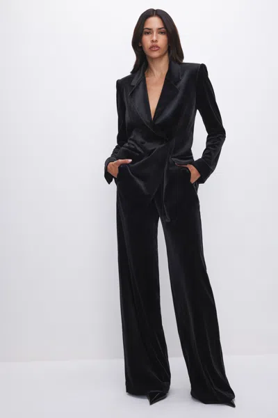 Good American Velvet Boss 2.0 Blazer Black &amp; Wide Leg Trouser Black