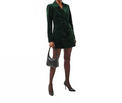 GOOD AMERICAN VELVET EXECUTIVE BLAZER MINI DRESS IN PINE GREEN